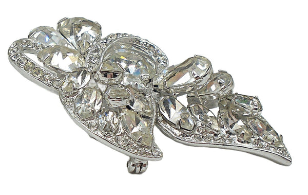 Eisenberg 2 5/8" Brooch Elegant Design Silver Tone Crystal Rhinestones