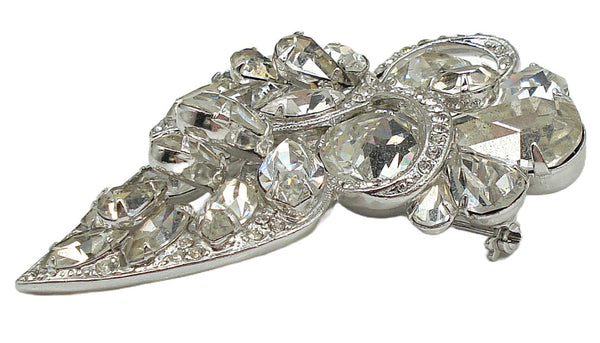 Eisenberg 2 5/8" Brooch Elegant Design Silver Tone Crystal Rhinestones