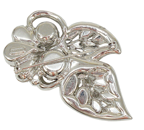 Eisenberg 2 5/8" Brooch Elegant Design Silver Tone Crystal Rhinestones