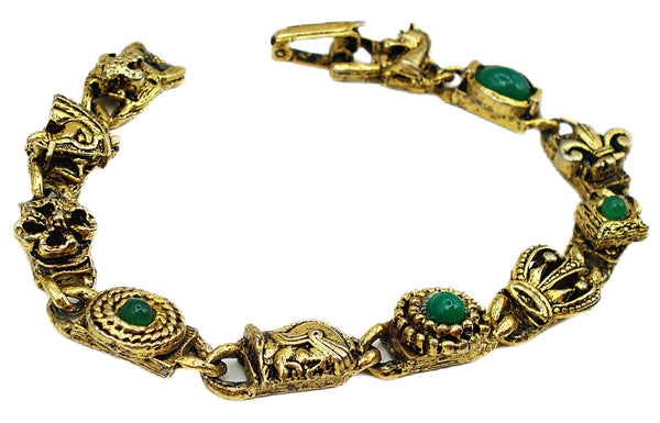 Victorian Revival Bracelet Charm Horses Fleur de Lis Crown Soldier Green Stones