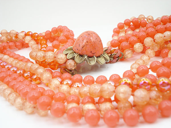 Selro Selini 6 Strand Necklace Asst. Orange Acrylic Beads 24" Flower Clasp