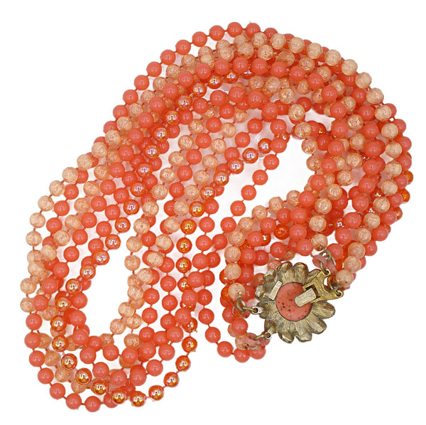 Selro Selini 6 Strand Necklace Asst. Orange Acrylic Beads 24" Flower Clasp