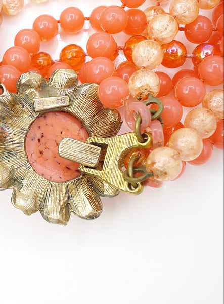 Selro Selini 6 Strand Necklace Asst. Orange Acrylic Beads 24" Flower Clasp