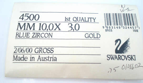10x3mm (4500) Blue Zircon Baguette Swar.