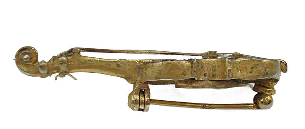 2" Signed Violin Brooch Pin Gold Tone Amethyst Rhinestones