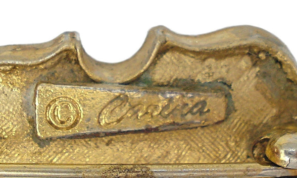 2" Signed Violin Brooch Pin Gold Tone Amethyst Rhinestones