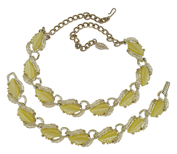 Lucite Set Gold Tone Yellow Leaves Necklace Bracelet