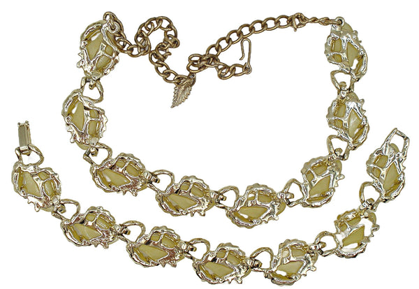Lucite Set Gold Tone Yellow Leaves Necklace Bracelet