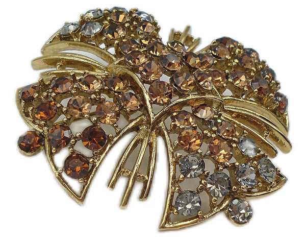 Signed Brooch Maltese Cross 2 1/4" Black Diamond Smoked Topaz Rhinestones