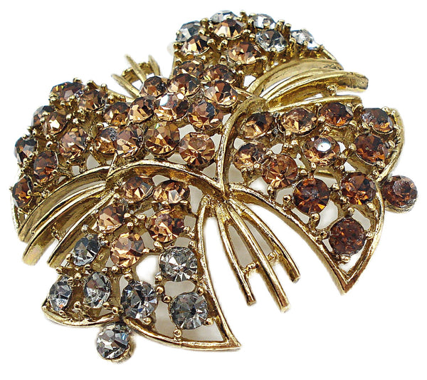 Signed Brooch Maltese Cross 2 1/4" Black Diamond Smoked Topaz Rhinestones