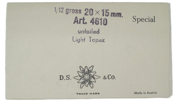 20x15mm (4610) Light Topaz Unfoiled Cushion Octagon Step Cut Swarovski DS Co.