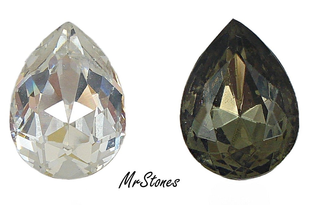 15x11mm (4320) Crystal and Black Diamond Pear Shape Pendeloque