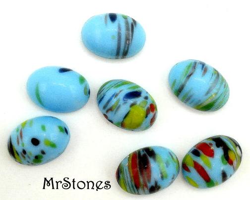 14x10mm (1685) Turquoise Mosaic Oval Cabochon 6mm Height