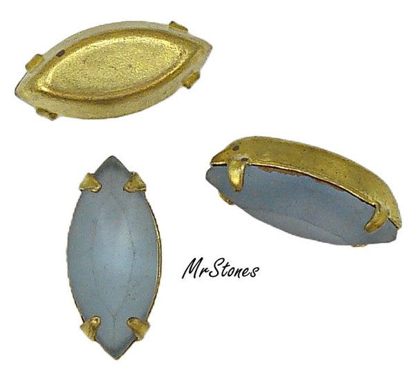 15x7mm (F4200/2) Light Sapphire Frosted Marquise in 4 Prong Brass Setting 2pc/$1.00