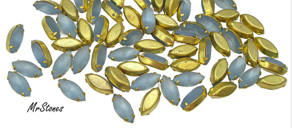 15x7mm (F4200/2) Light Sapphire Frosted Marquise in 4 Prong Brass Setting 2pc/$1.00