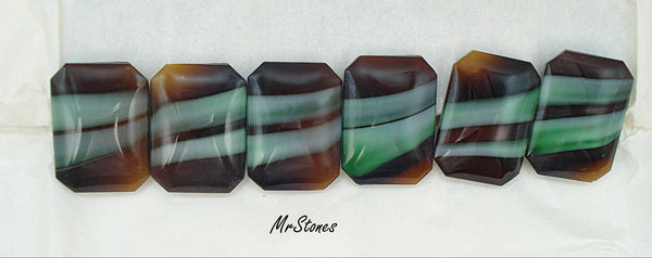 25x18mm (2647) Brown Horn Mint Stripes Cushion Octagon Cabochon