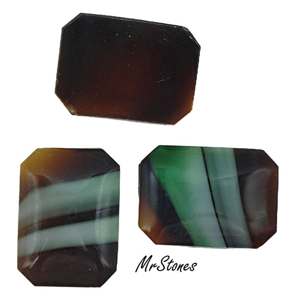 25x18mm (2647) Brown Horn Mint Stripes Cushion Octagon Cabochon