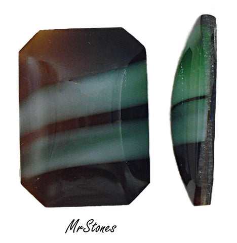 25x18mm (2647) Brown Horn Mint Stripes Cushion Octagon Cabochon