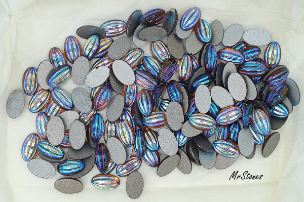 15x9mm (01018) Smoked Topaz AB Oval Ribbed Cabochon West Germany