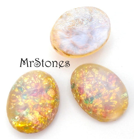 8x6mm (1685) Glass Fire Opal Oval Cabochon Japan
