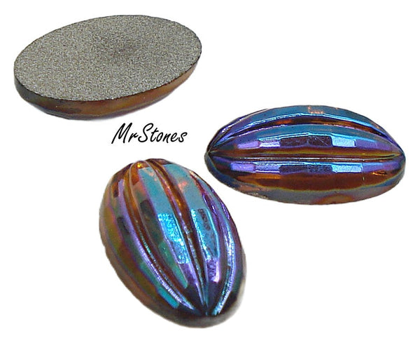 15x9mm (01018) Smoked Topaz AB Oval Ribbed Cabochon West Germany