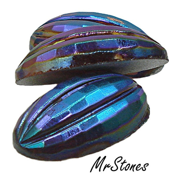 15x9mm (01018) Smoked Topaz AB Oval Ribbed Cabochon West Germany