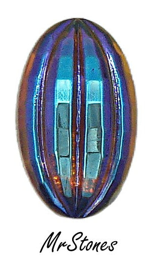 15x9mm (01018) Smoked Topaz AB Oval Ribbed Cabochon West Germany