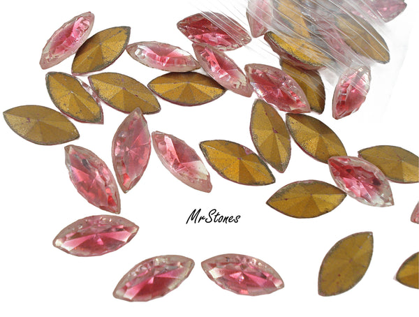 15x7mm (4215/2) Ruby Crystal Bi Color Two Toned Marquise Navette Scalloped Edge