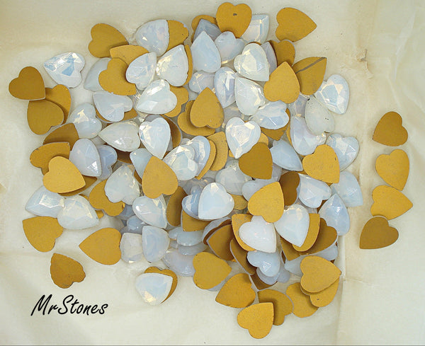14x12mm Glass White Opal Flatback Heart Shape Faceted Table Top