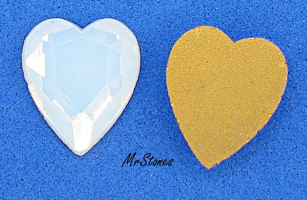 14x12mm Glass White Opal Flatback Heart Shape Faceted Table Top