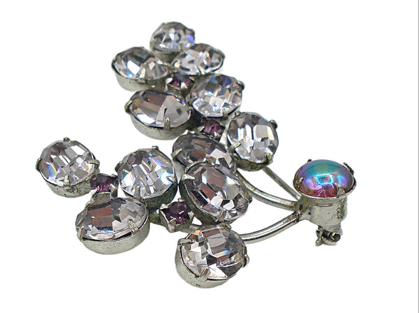 Kramer Brooch Silver Tone Prong Set Amethyst Variety 2.5"