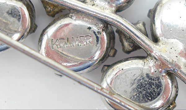 Kramer Brooch Silver Tone Prong Set Amethyst Variety 2.5"