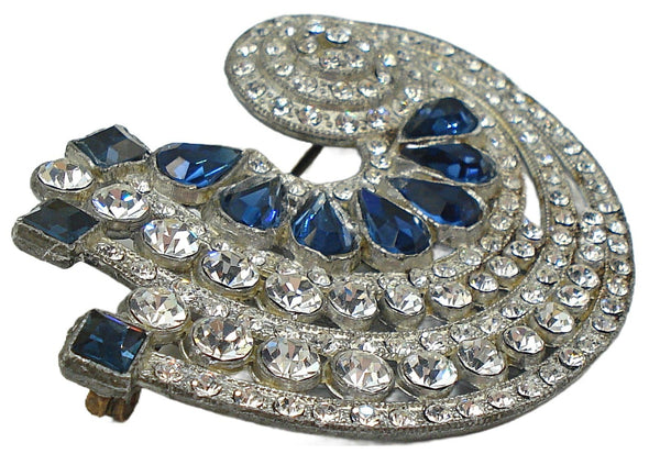 Pot Metal 2 1/4" Elegant Design Brooch Crystal Dark Sapphire Professionally  Re-stoned