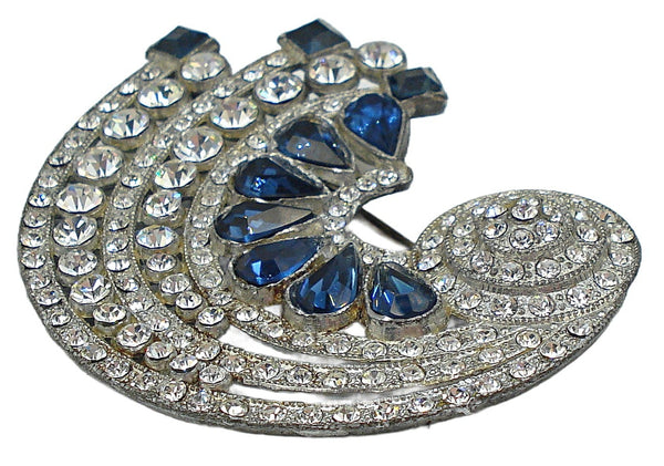 Pot Metal 2 1/4" Elegant Design Brooch Crystal Dark Sapphire Professionally  Re-stoned