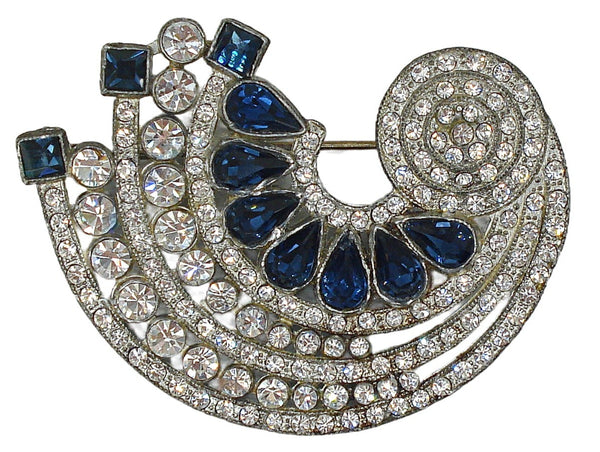 Pot Metal 2 1/4" Elegant Design Brooch Crystal Dark Sapphire Professionally  Re-stoned