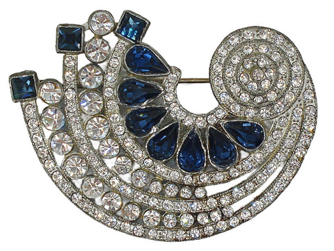 Pot Metal 2 1/4" Elegant Design Brooch Crystal Dark Sapphire Professionally  Re-stoned