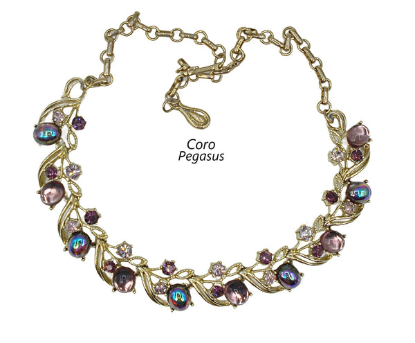 Coro Pegasus Choker Necklace Amethyst Variety Gold Tone 17" x 3/4"