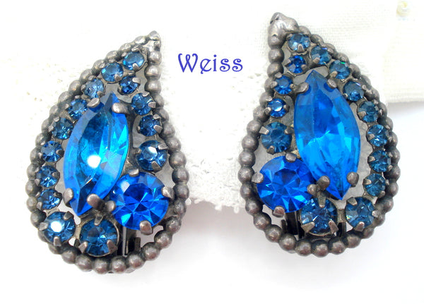 Weiss Capri Blue Sapphire Paisley Shape Earrings