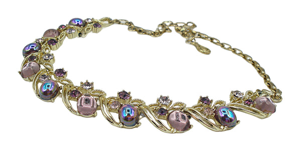 Coro Pegasus Choker Necklace Amethyst Variety Gold Tone 17" x 3/4"