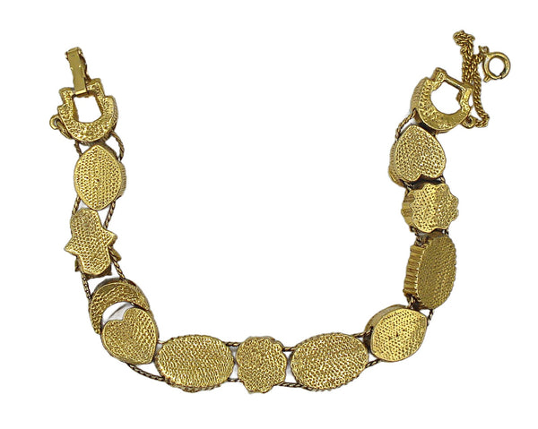 Unsigned Goldette Slide Charm Bracelet Gold Tone Assorted Stones 7" x 1/2"