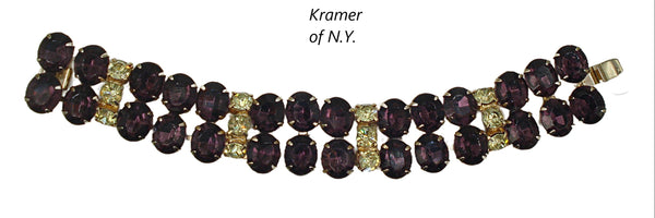 Kramer of N.Y. Bracelet Amethyst Jonquil Rhinestones 7" x 1"