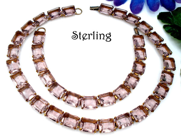 Art Deco Set Sterling Necklace Bracelet Light Amethyst