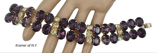 Kramer of N.Y. Bracelet Amethyst Jonquil Rhinestones 7" x 1"