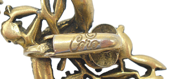 Coro Earrings Antiqued Gold Tone Faux Pearls Light Amethyst Rhinestones 1 1/4"