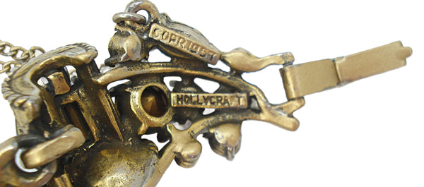 Hollycraft Bracelet Pastel Assorted Rhinetones Antq. Gold Tone 7" x 3/4"