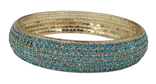 Prong Set Gold Tone Aqua Rhinestone Bangle Bracelet