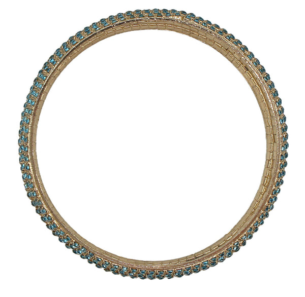 Prong Set Gold Tone Aqua Rhinestone Bangle Bracelet
