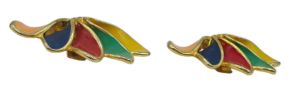 Bluette Colorful Enamel Petals Shoe Clips Gold Tone Made in France 2"