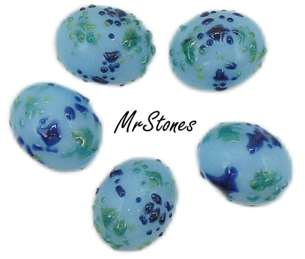 10x8mm (1685) Turquoise Glass Frit Bumpy Speckles Green Dark Blue Oval Cabochon