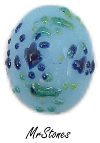 10x8mm (1685) Turquoise Glass Frit Bumpy Speckles Green Dark Blue Oval Cabochon